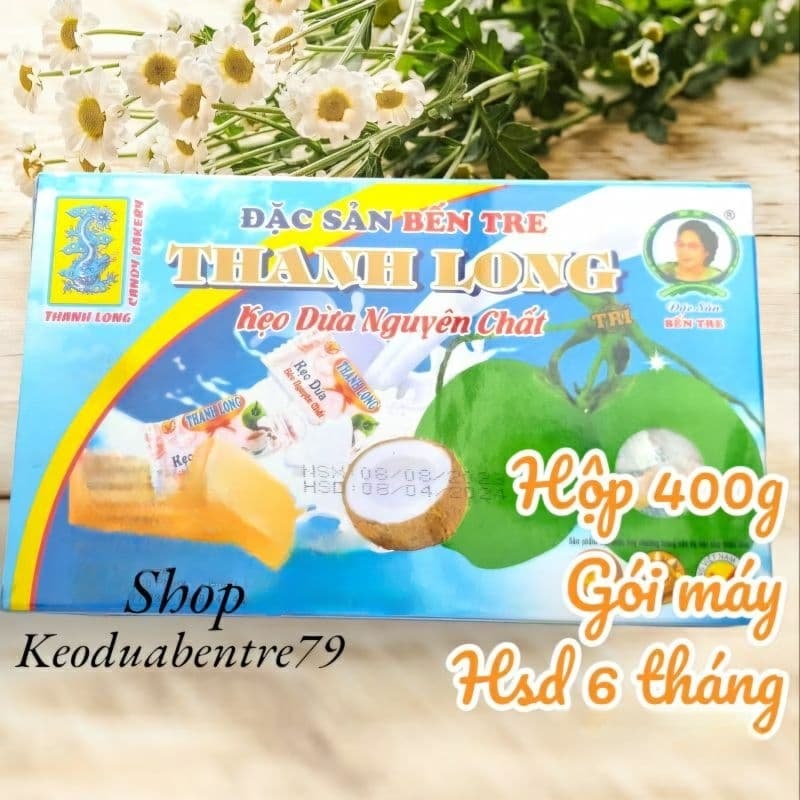 Kẹo dừa hiệu Thanh Long nguyên chất, béo nước cốt, hộp 400g