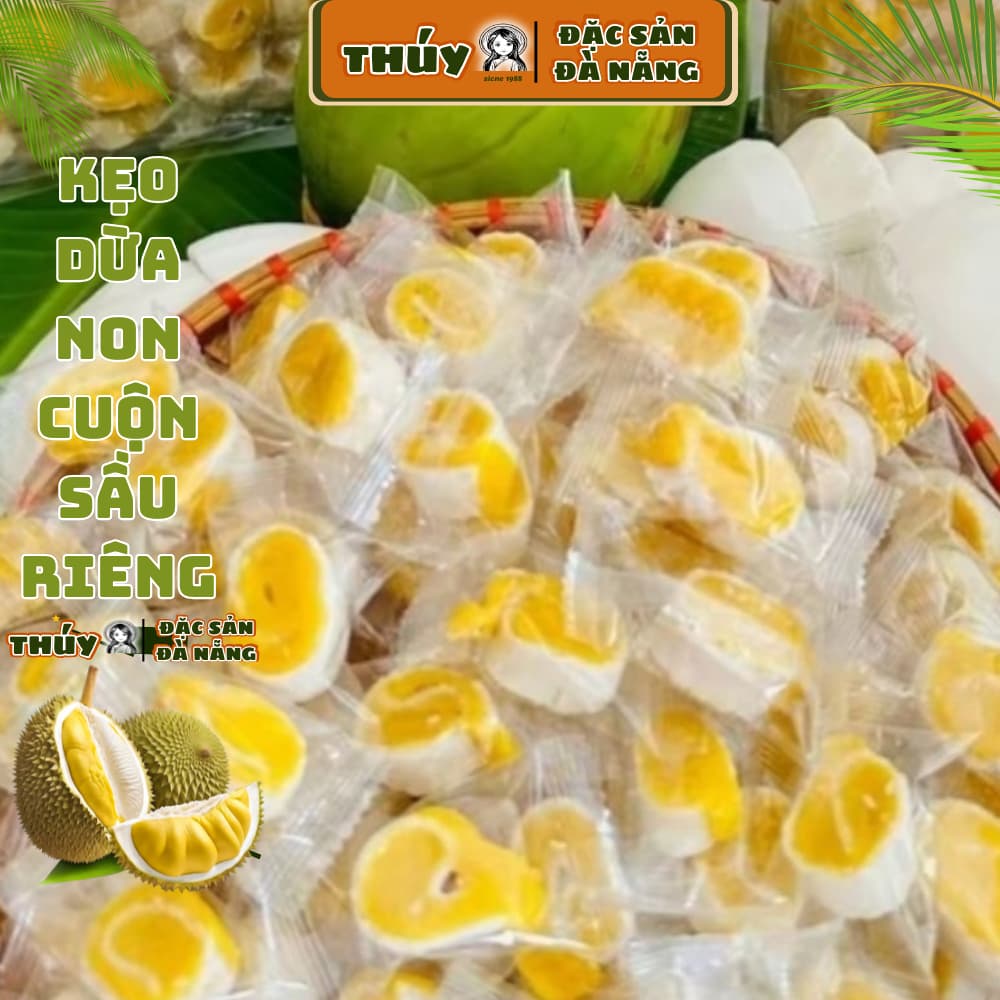 Kẹo Dừa Non Sầu Riêng, túi 250gr, ít ngọt, đặc sản Đà Nẵng