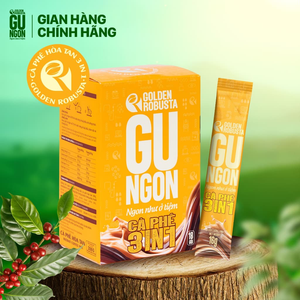 Растворимый кофе 3-в-1 Gu Ngon Golden Robusta, 18 пакетиков, 16 г