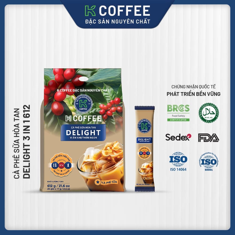 Растворимый кофе 3-в-1 K Coffee Delight, 36 пакетиков, 612 г