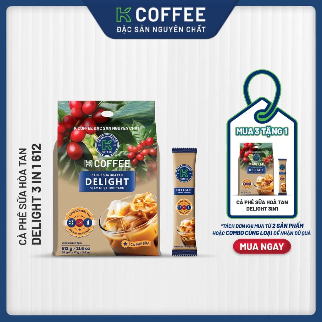 Растворимый кофе 3-в-1 K Coffee Delight, 36 пакетиков