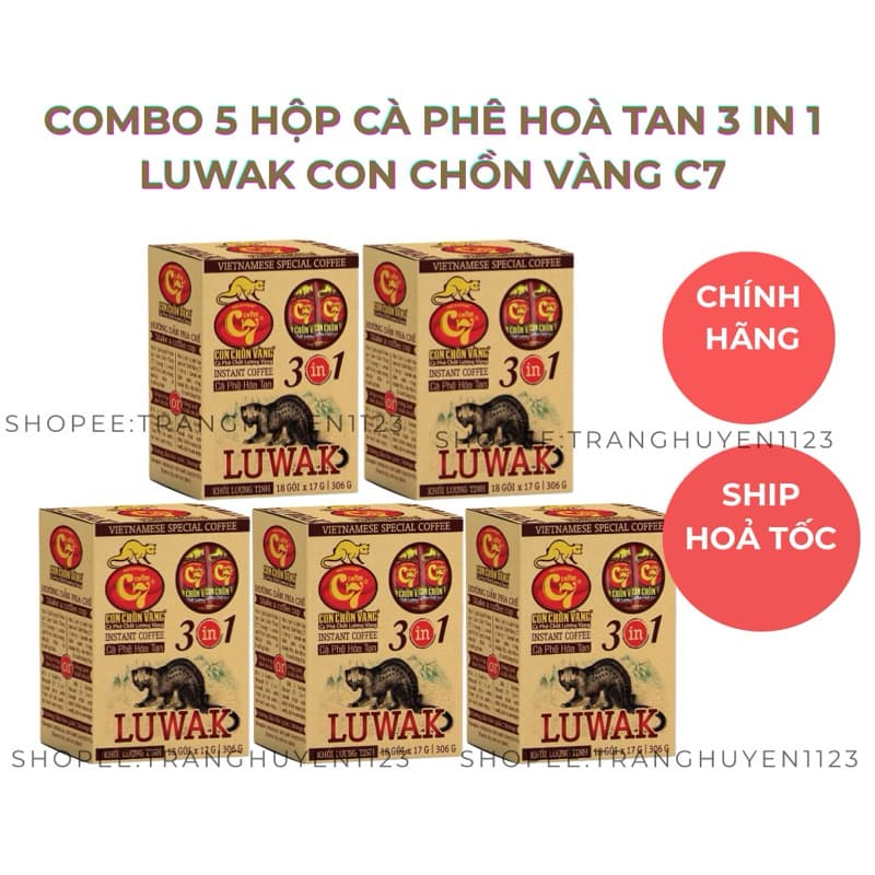 Кофе 3-в-1 Luwak Con Chồn Vàng C7, комбо 5 коробок