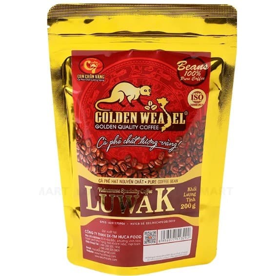 Кофе Luwak Con Chồn Vàng, зёрна, 200 г