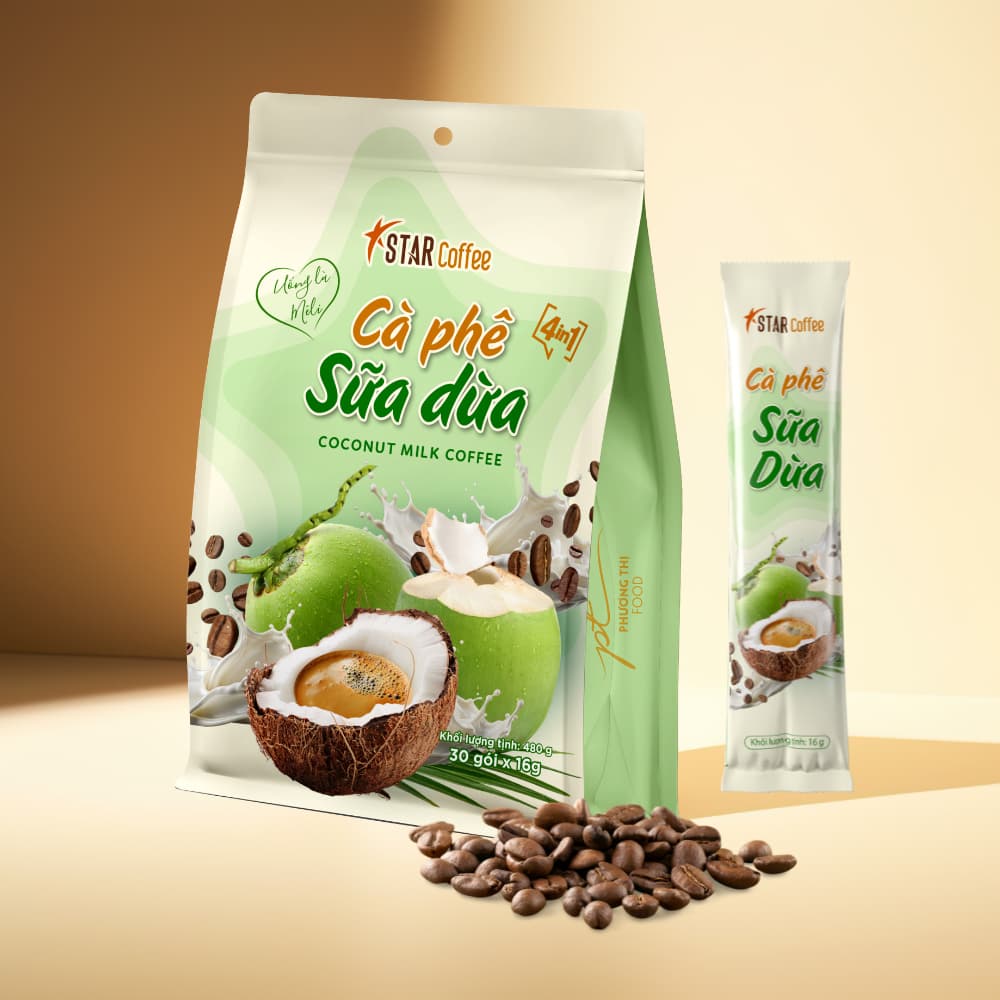 Растворимый кофе со вкусом (кокос) Star Coffee, 30 пакетиков, 16 г