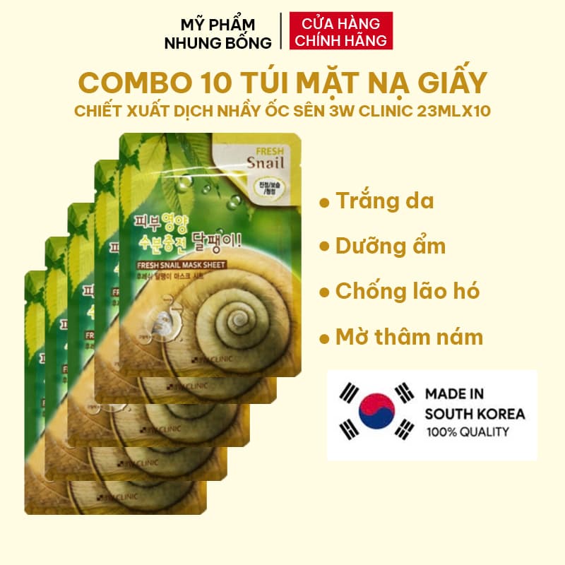 3W Clinic Combo 10 Mặt Nạ Giấy Ốc Sên, 23ml x 10