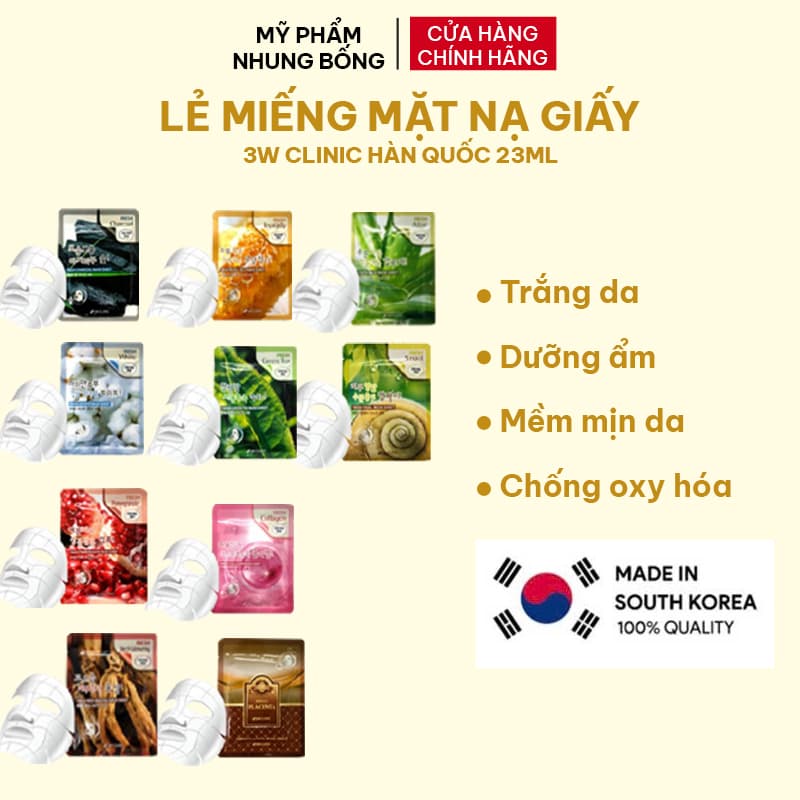 3W Clinic Mặt Nạ Giấy Dưỡng Trắng Da