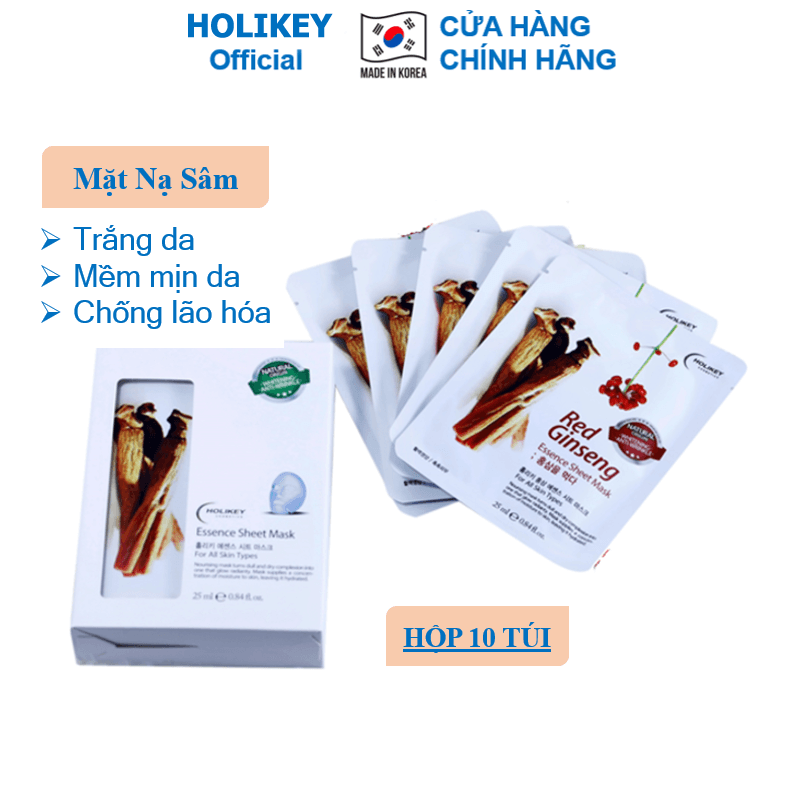 Holikey Mặt Nạ Giấy Nhân Sâm, hộp 10 gói x 25ml