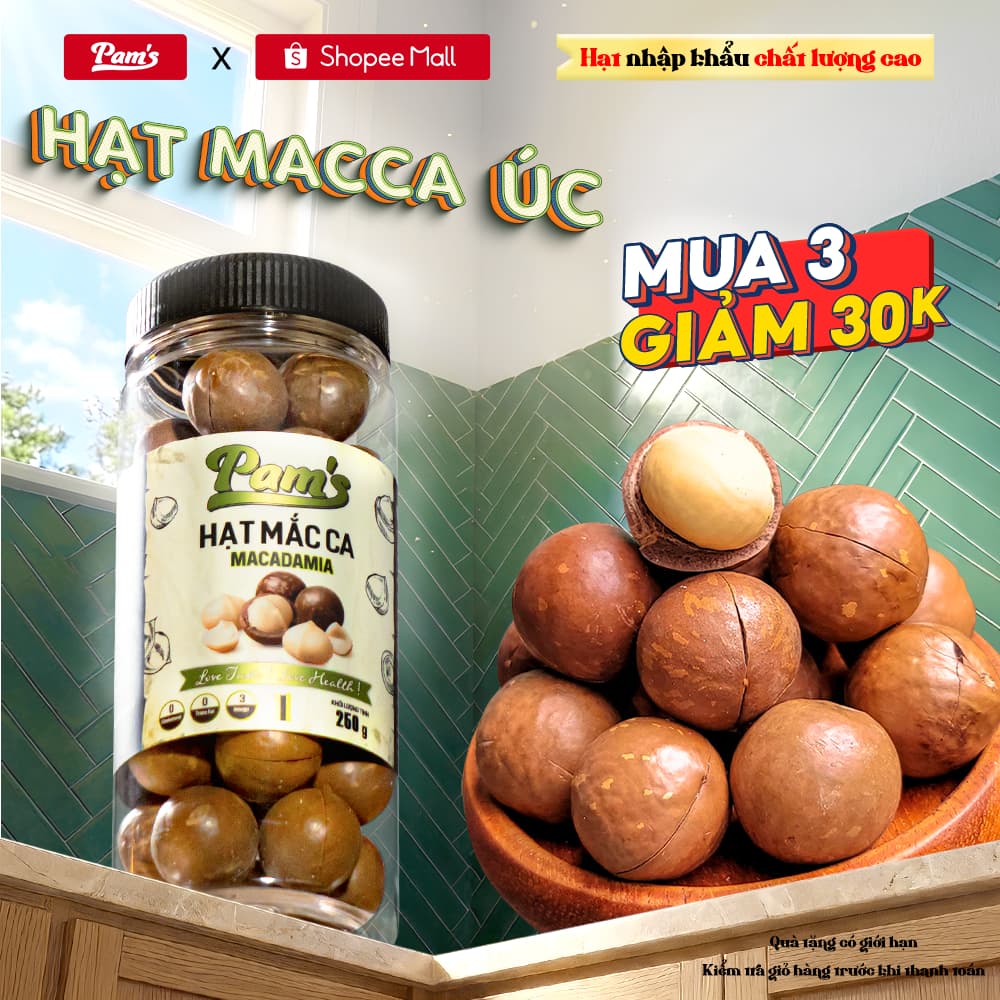 Hạt Macca Úc Nứt Vỏ Nhập Khẩu Pam's, 250g/hũ