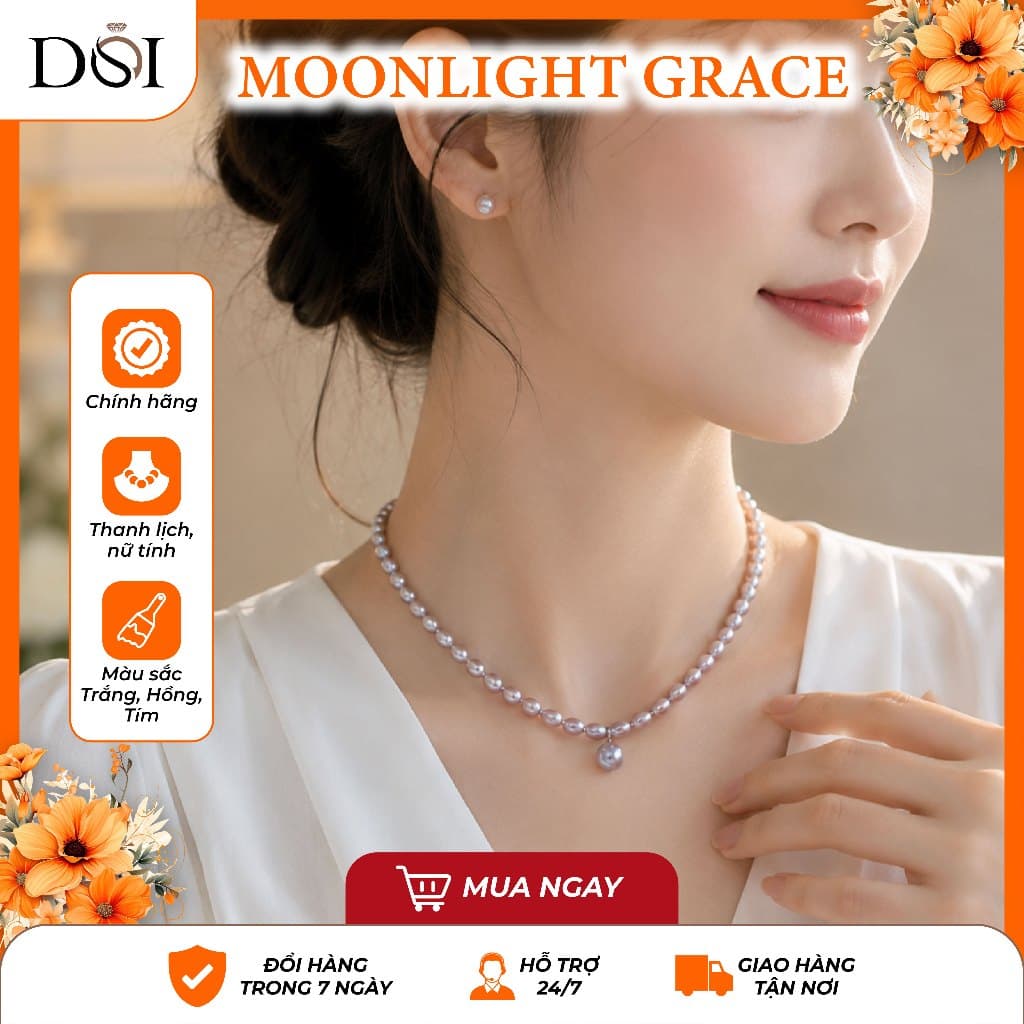 Vòng cổ Moonlight Grace ngọc trai nước ngọt tự nhiên ôm cổ thanh lịch
