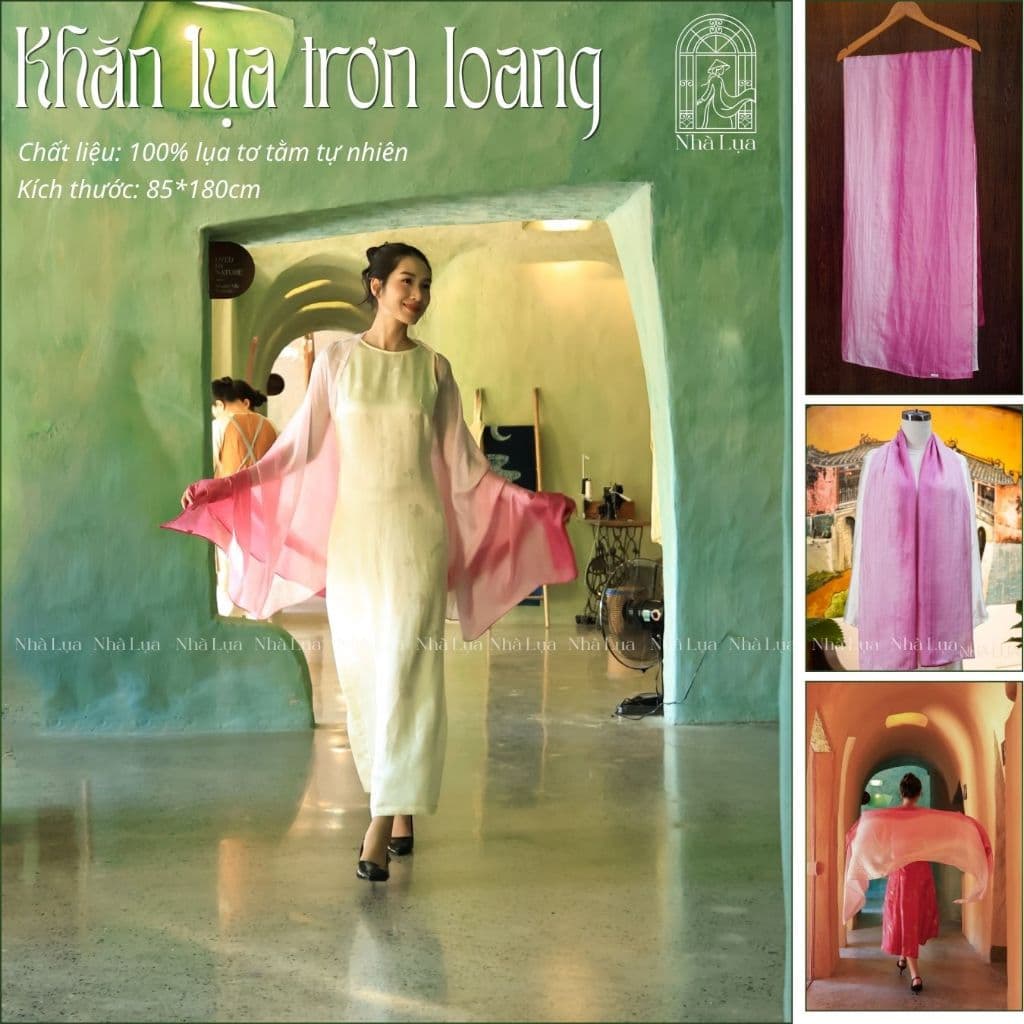 Khăn Lụa Dài 85x180cm Nhà Lụa Màu Loang