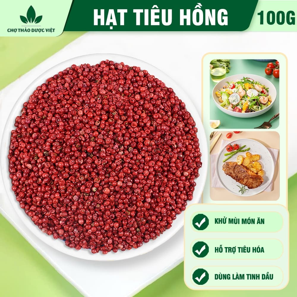 Hạt tiêu hồng khô 100g, tiêu chín đỏ Phú Quốc, nguyên hạt, cay, thơm