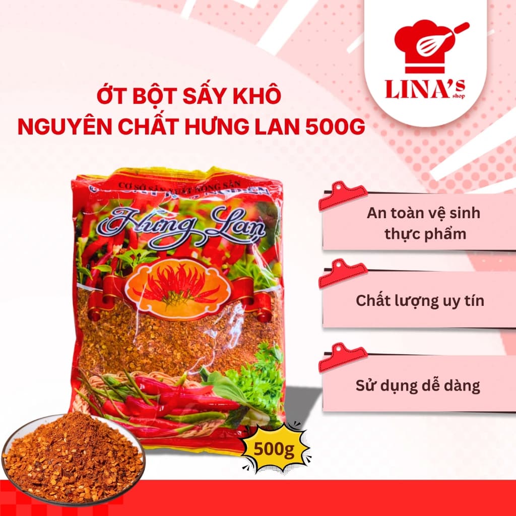 Ớt Bột Sấy Khô Nguyên Chất Hưng Lan, đóng gói 500G