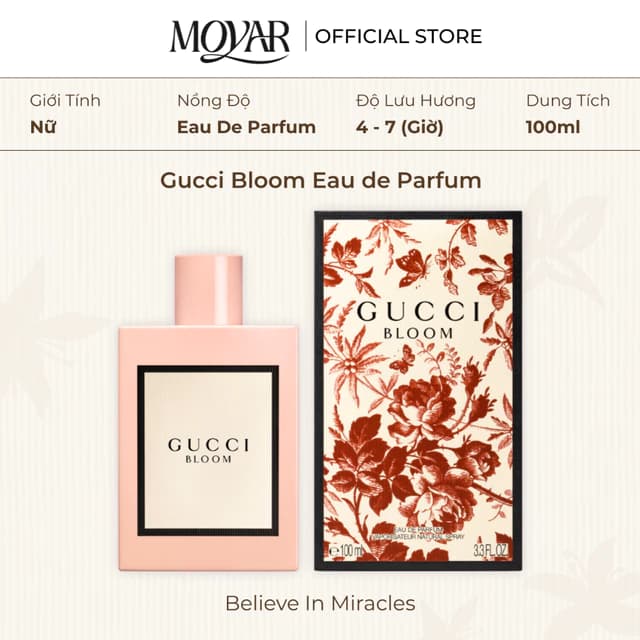 Fullbox 100ml Nước hoa nữ Gucci Bloom hồng EDP hương thơm thanh lịch, dịu dàng